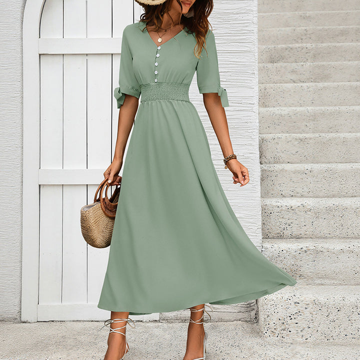 Damen Elegantes Maxikleid mit V-Ausschnitt und Rüschendetails Echo Archiv