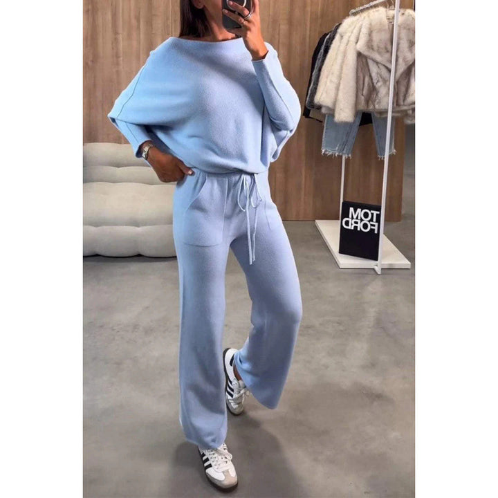 Damen Strick-Loungewear-Set mit Oversize-Schulter, weitem Bein und Kordelzug Echo Archiv