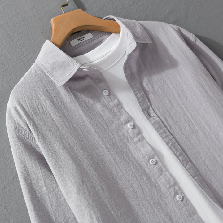 Herren Leichtes Crinkle-Leinen Baumwoll-Hemd im Layering-Stil mit Kentkragen Echoarchiv