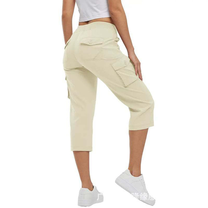 Damen Capri Cargo-Hosen in Bermuda-Länge mit hoher Taille und aufgesetzten Klappentaschen Echoarchiv