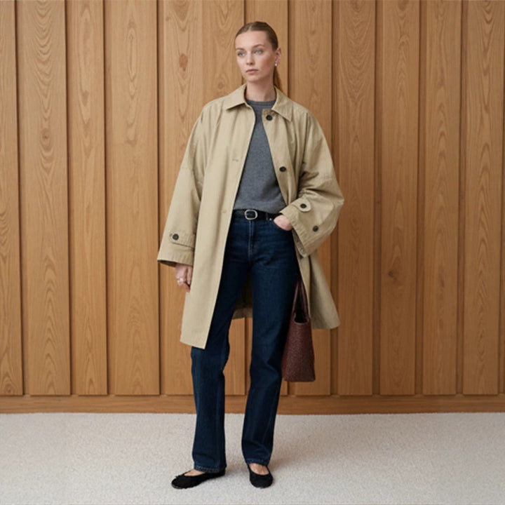 Damen Oversize Baumwoll-Mix Trenchcoat mit mittellangem, geradem Schnitt Echoarchiv