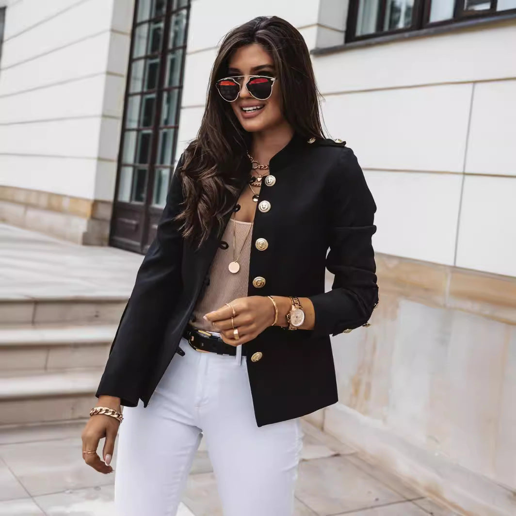Damen nan militärischer Blazer mit Stehkragen und dekorativen Goldknöpfen Echo Archiv