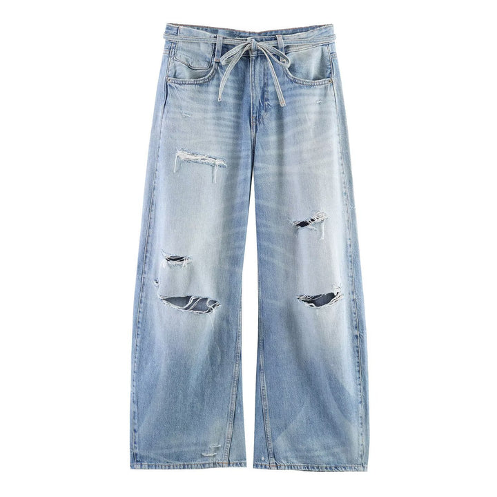 Damen Weite Jeans im Destroyed-Look mit verstellbarem Bund Echo Archiv