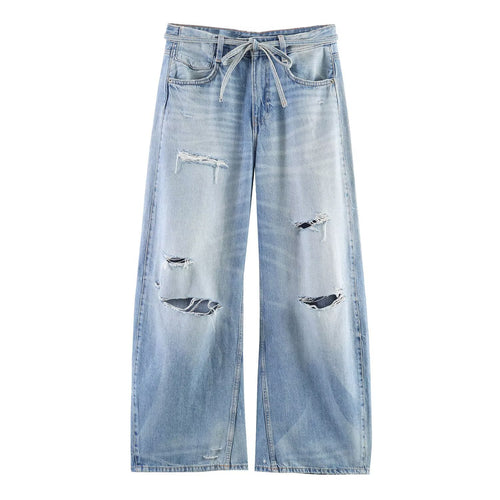 Damen Weite Jeans im Destroyed-Look mit verstellbarem Bund Echo Archiv