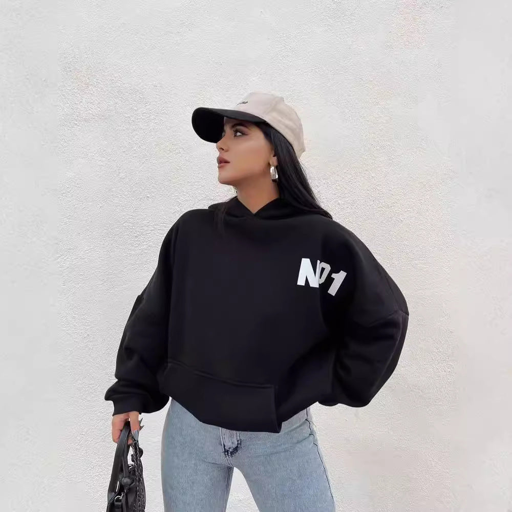 Damen Oversized Cropped Hoodie mit großem Lettering, Kapuze und relaxed Fit Echoarchiv