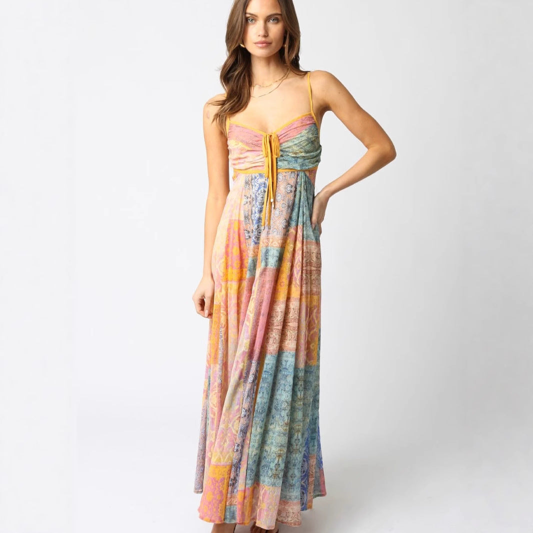 Damen nan bodenlanges Boho-Strandkleid mit gerafftem Bustier und Tunnelzug Echo Archiv