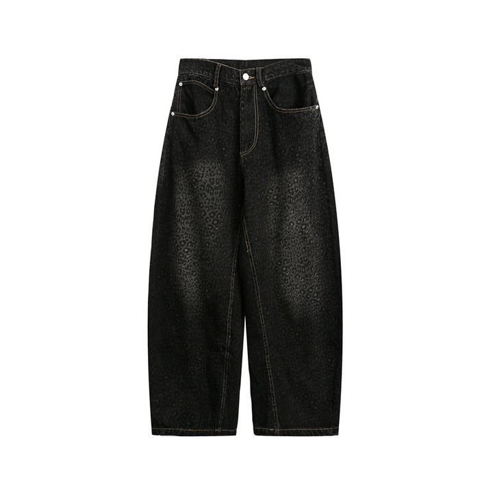 Damen Kurzgeschnittene Weite Jeans mit hoher Taille und Leopardenmuster Echoarchiv