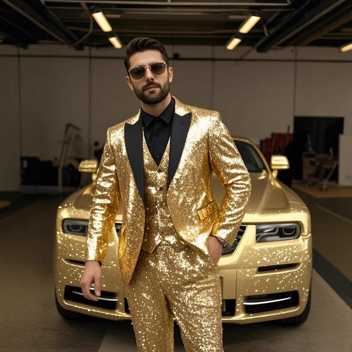Herren Glamouröser Paillettenanzug mit schmaler Passform und elegantem Revers Echoarchiv