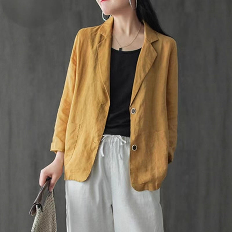 Damen Leinenblazer im lässigen Stil mit lockerer Passform und aufgesetzten Taschen – Célinea