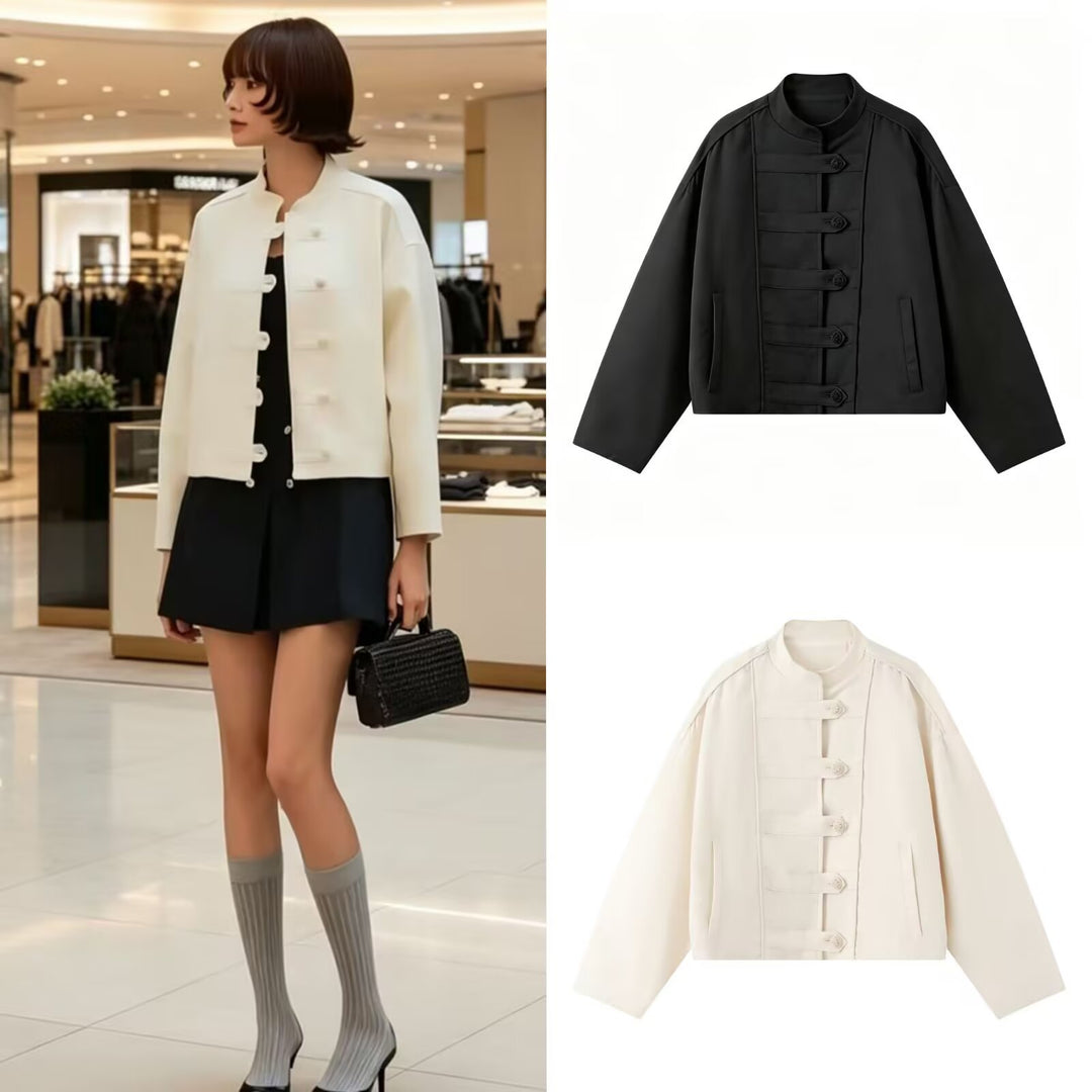 Damen Boxy-Jacke mit Stehkragen und Knebelverschlüssen Echo Archiv