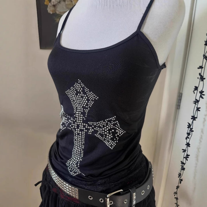 Damen stylisches Tanktop mit Kristallkreuz-Design Echo Archiv