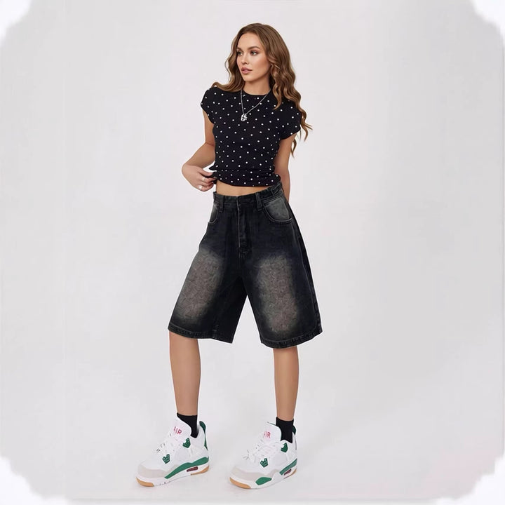 Damen lässige Denim-Shorts mit hohem Bund und weitem Schnitt Echo Archiv