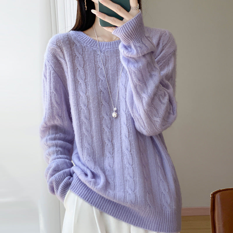 Damen Übergrößen Zopfmuster-Pullover im Mohair-Look mit geripptem Saum Echoarchiv