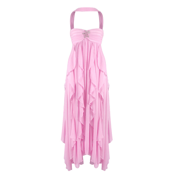 Damen Abendkleid mit fließendem Rock und verspielten Rüschen Echo Archiv