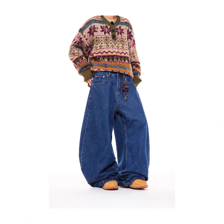 Damen Gemusterter Pullover mit Knopfleiste Echoarchiv