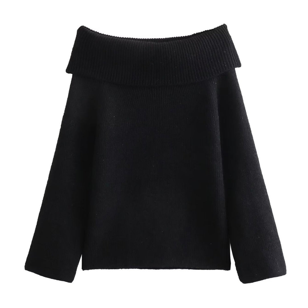 Damen nan oversize schulterfreier Strickpullover mit breitem Umschlagkragen und Rippstruktur Echo Archiv