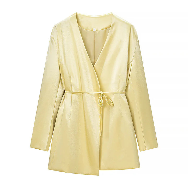 Damen elegantes Zweiteiler-Set mit Wickelblazer, taillierendem Bindegürtel und weitem Palazzohose – Valéne