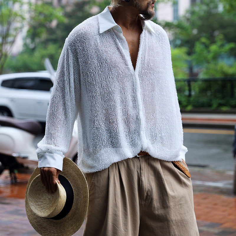 Herren luftige Netzbluse mit strukturiertem Design Echoarchiv