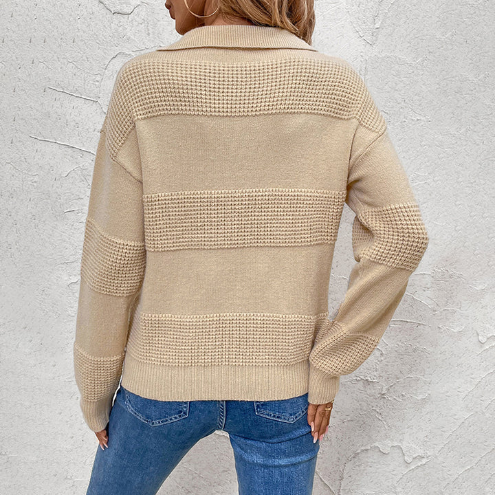 Damen Strickpullover mit Polokragen, Strukturstreifen und legerer Passform – Mavelle
