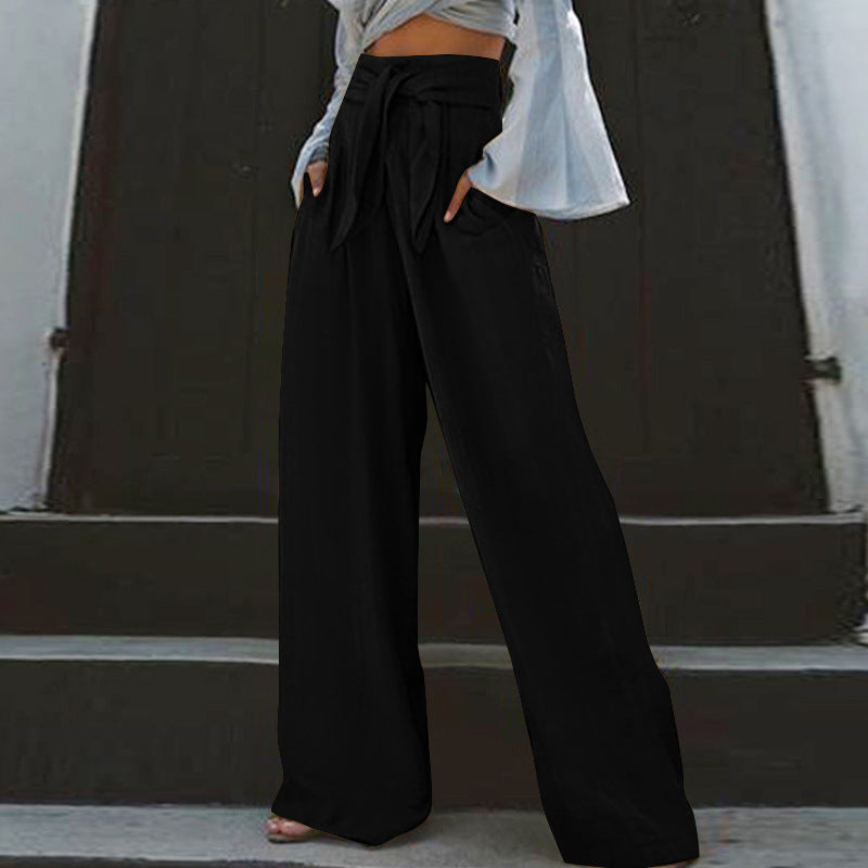 Damen nan weite High-Waist Leinenhose mit Bindegürtel und Eingrifftaschen Echo Archiv