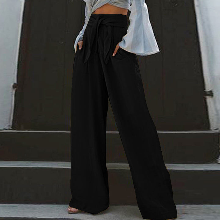 Damen nan weite High-Waist Leinenhose mit Bindegürtel und Eingrifftaschen Echo Archiv