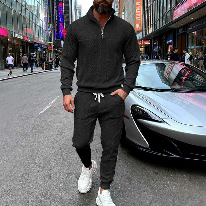 Herren Waffelstruktur-Halbzip-Loungewear-Set mit Cargo-Jogger – Cavarno