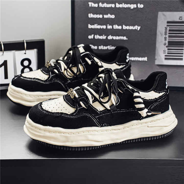 Damen denim-Plateau-Sneaker mit kontrastnähten, wattierter Wellenlaufsohle und verzierten Schnürdetails Echo Archiv