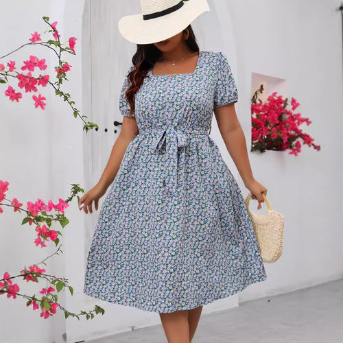 Damen Midi Kleid mit floralem Allover-Print und Puffärmeln Echo Archiv