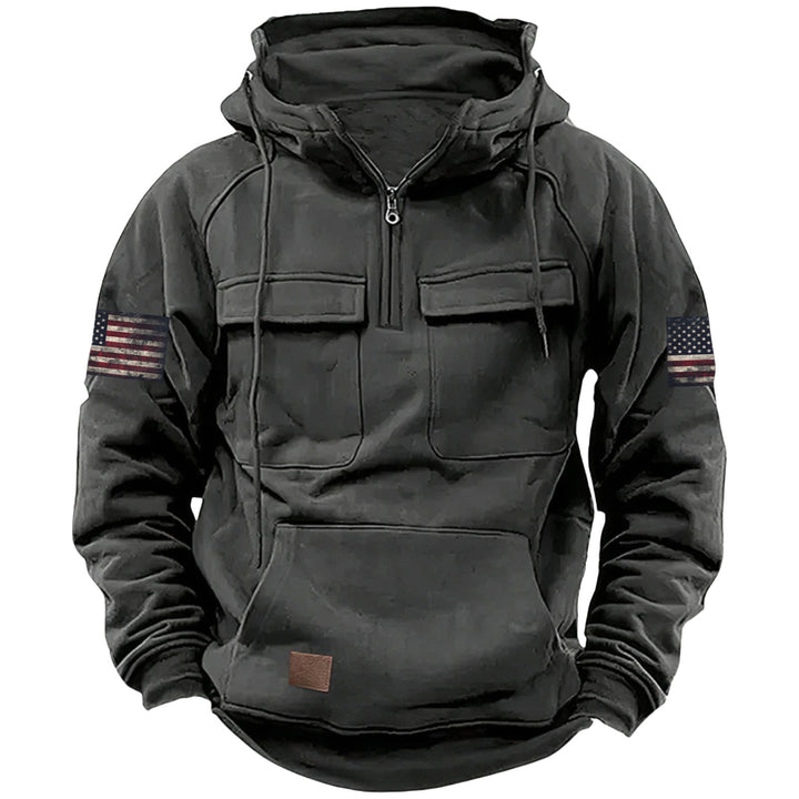 Herren nan Kapuzenpullover mit Halbzip, Cargo-Brusttaschen und Kängurutasche Echo Archiv