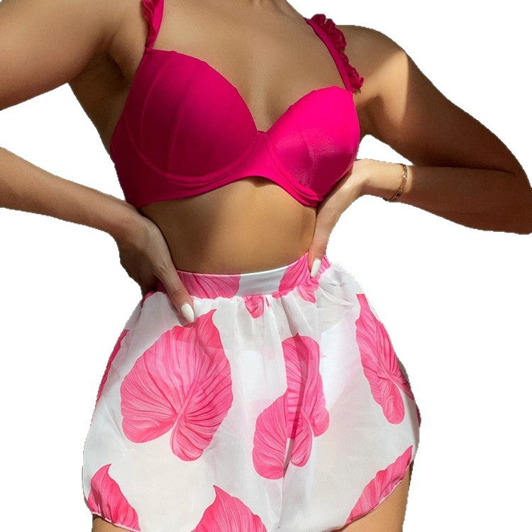 Damen Bikiniset mit fröhlichem Rüschendesign und tropischem Blattmuster Echo Archiv