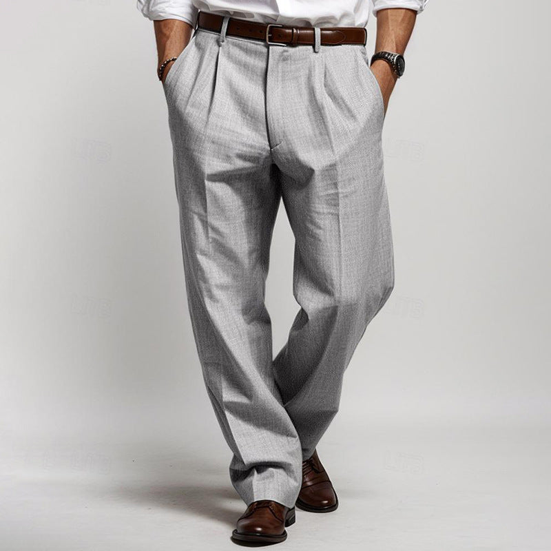 Herren Leinenmischung Plissee-Hose mit weitem Bein und hoher Taille Echoarchiv