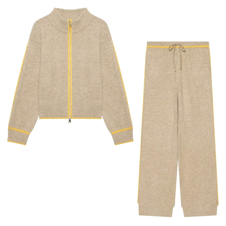 Damen Strick-Set mit Reißverschlussjacke, Stehkragen und weitem Relax-Hosenbein Echo Archiv