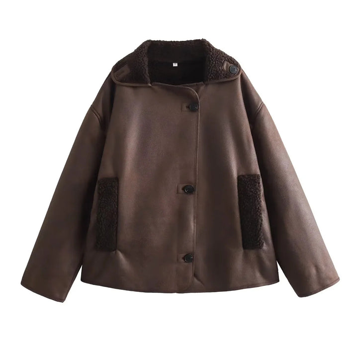 Damen nan kurze Lammfelloptik Jacke im Boxy-Schnitt mit Teddyfutter und aufgesetzten Taschen Echo Archiv