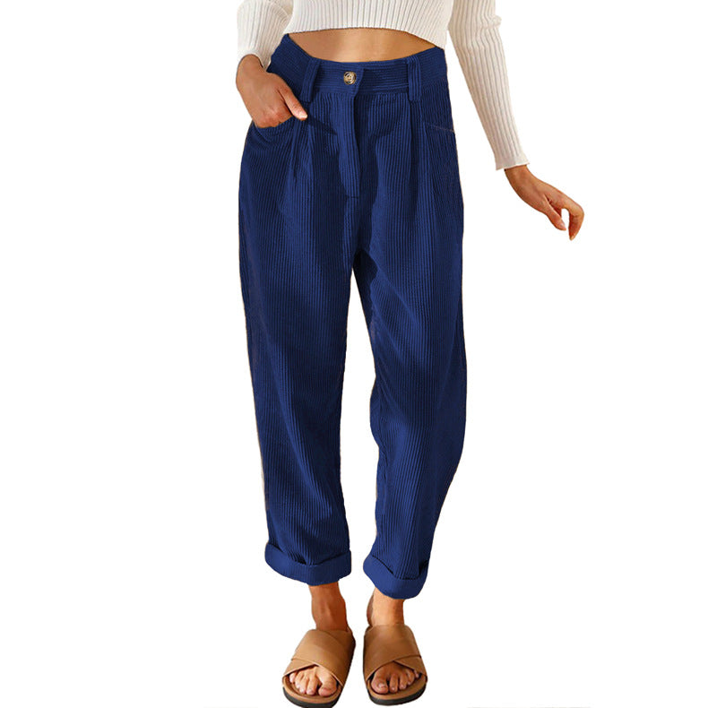 Damen modische Cordhose mit hohem Bund und weitem Bein – Avélisse