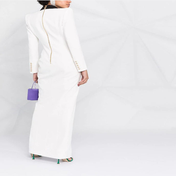 Damen Abendliches Blazerkleid‑Maxi mit Kontrastrevers und Beinschlitz Echoarchiv