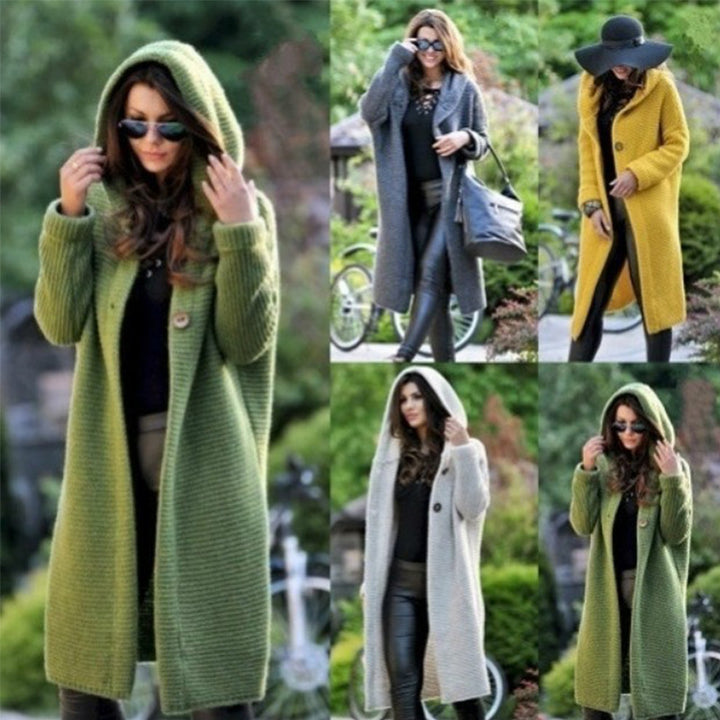 Damen Kapuzen-Strickmantel mit Oversize-Schnitt und Knopfleiste Echo Archiv