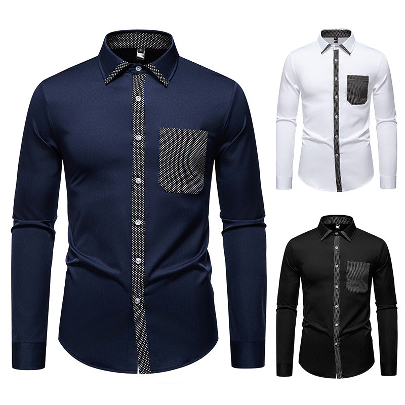 Herren Feines Langarm-Hemd mit Kontrastpunkt-Details, Slim-Fit und Brusttasche Echo Archiv