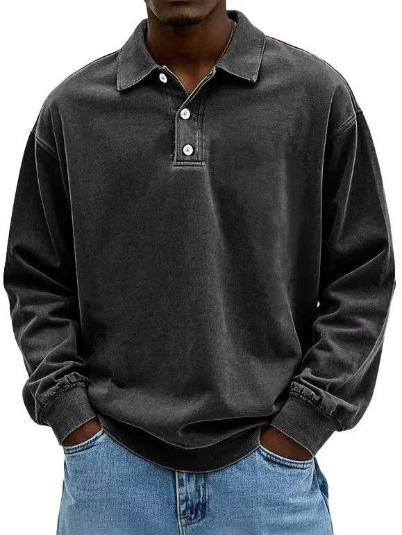 Herren nan lässiges Poloshirt-Sweatshirt mit Kragen, Vintage-Waschung und dreiteiliger Knopfleiste Echo Archiv