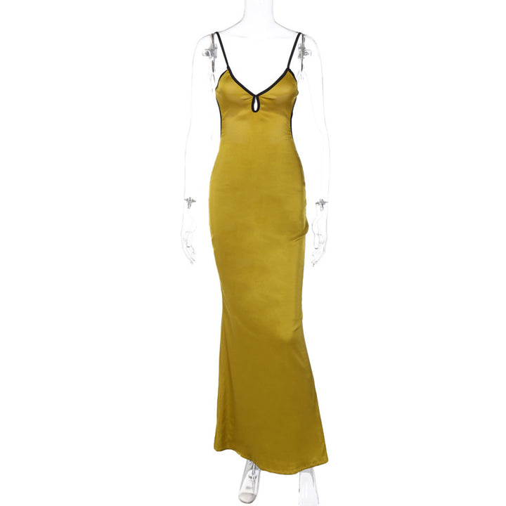 Damen Elegantes Satin-Maxikleid mit verstellbaren Spaghettiträgern und tiefem V-Ausschnitt Echo Archiv