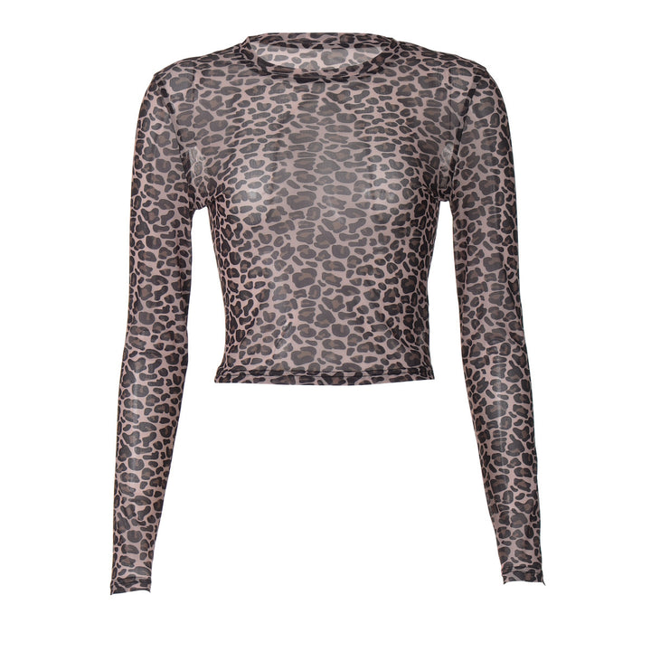 Damen Modisches, figurbetontes Langarm-Crop-Top mit Leo-Muster Echo Archiv