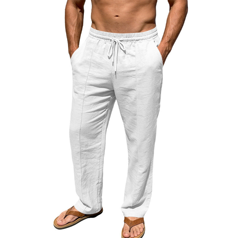 Herren nan atmungsaktive Leinenmisch-Hose mit Tunnelzug Bügelfalte und geradem Bein Echo Archiv
