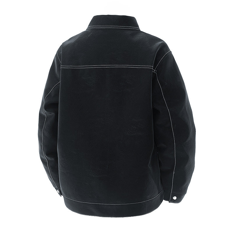 Herren Shirt-Jacke aus Veloursleder‑Optik mit kontrastierenden Ziernähten & Brustklappen Echoarchiv
