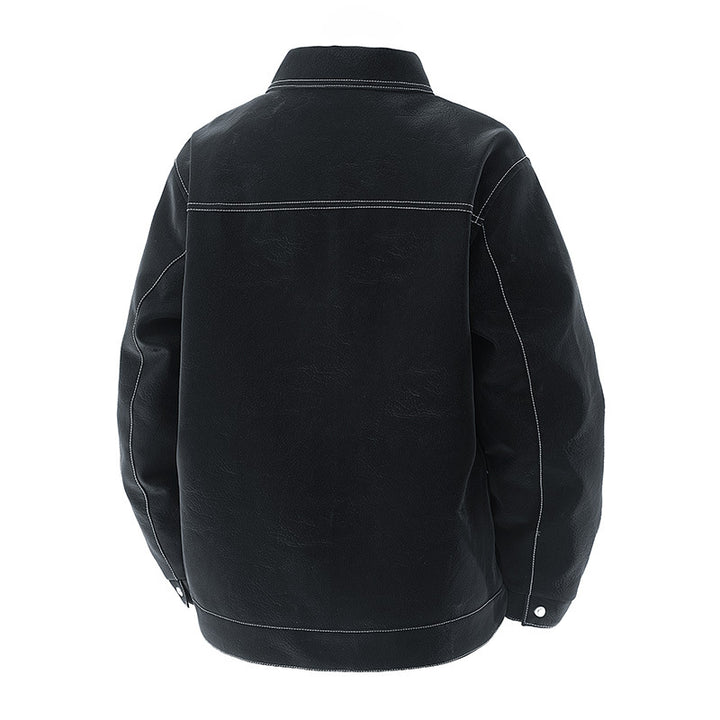 Herren Shirt-Jacke aus Veloursleder‑Optik mit kontrastierenden Ziernähten & Brustklappen Echoarchiv