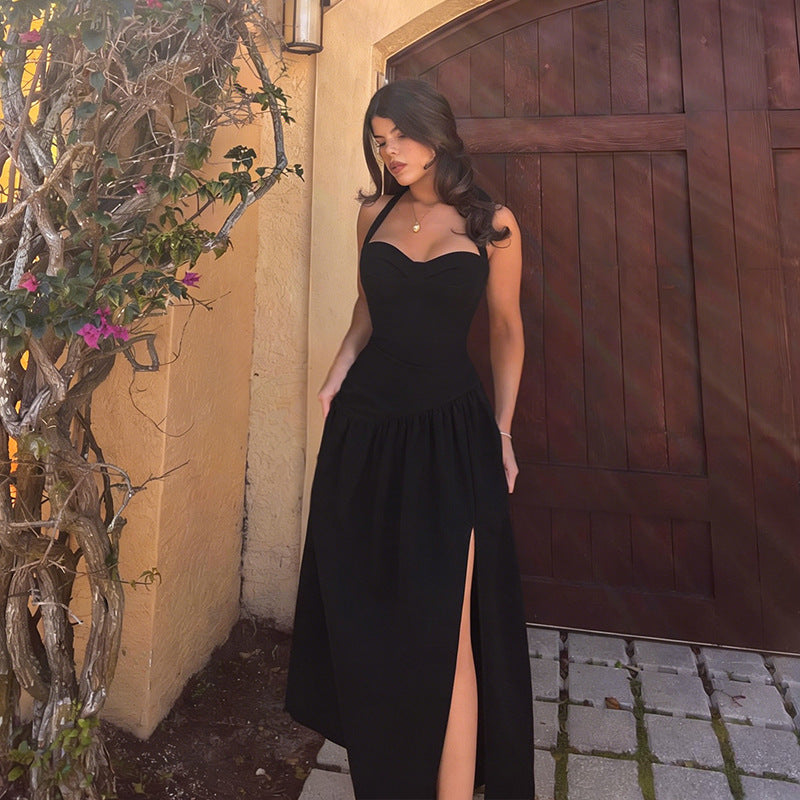 Damen schulterfreies Maxikleid mit raffiniertem Halterneck und fließendem Rock Echo Archiv