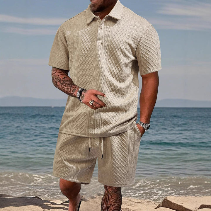 Herren Polo-Shorts-Set im strukturierten Design Echoarchiv
