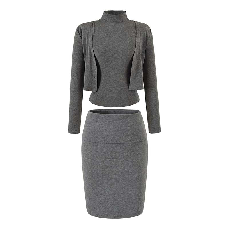 Damen Zweiteiliges Business-Strickset mit Rollkragen-Top, Bolero und Bleistiftrock Echoarchiv