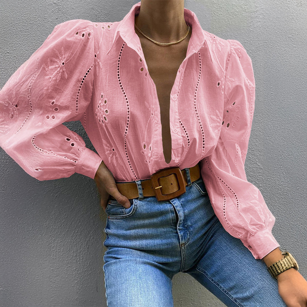 Damen Transparente Bluse mit Stickereien und Rüschendetails Echo Archiv