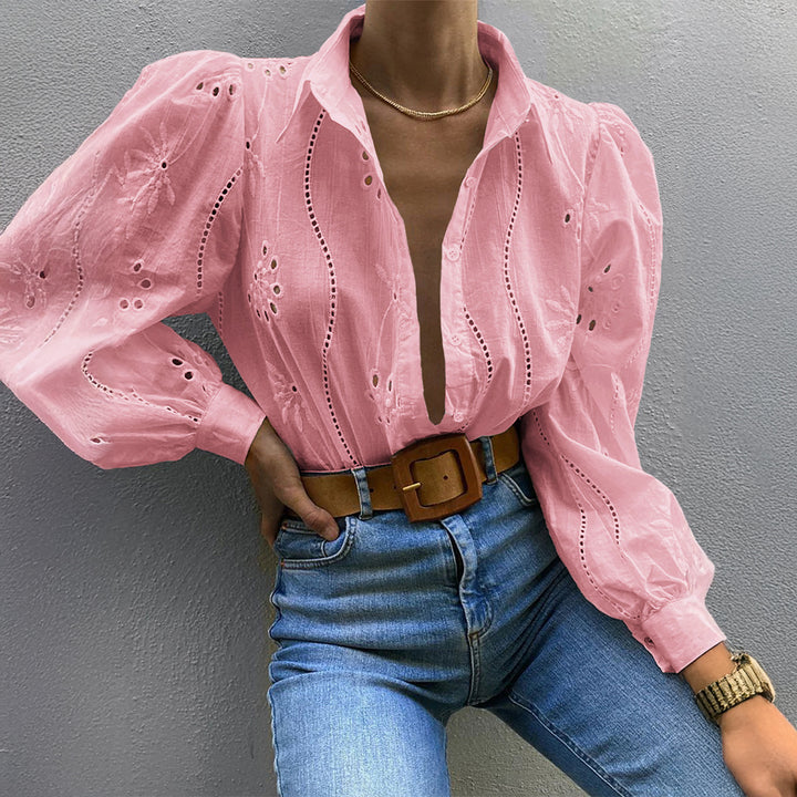 Damen Transparente Bluse mit Stickereien und Rüschendetails Echo Archiv