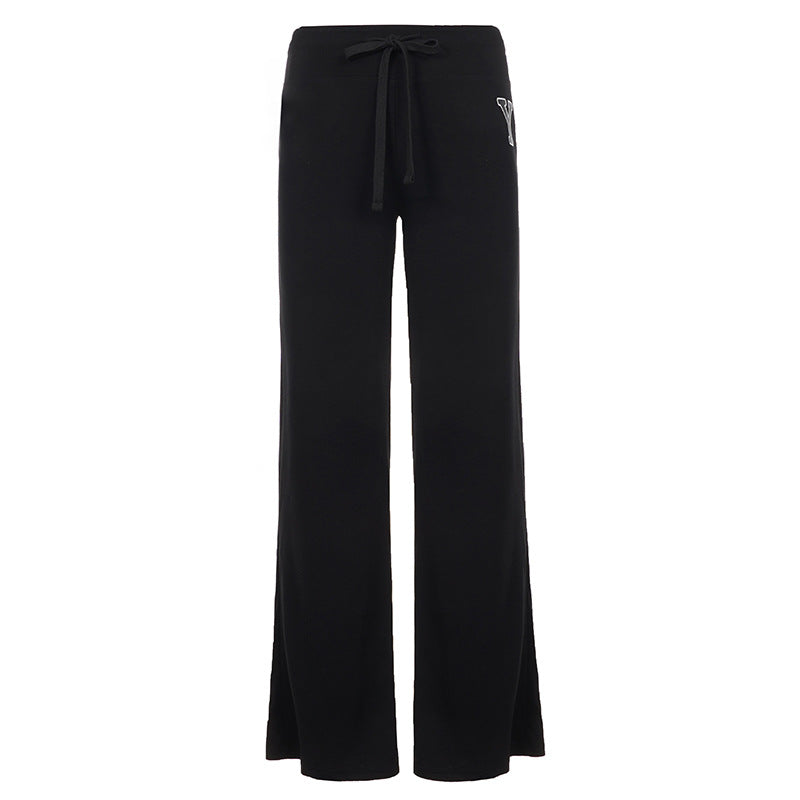 Damen Weiche High‑Waist Lounge‑Hose mit weitem Bein, Tunnelzug und dezentem Markenstick – Avélisse