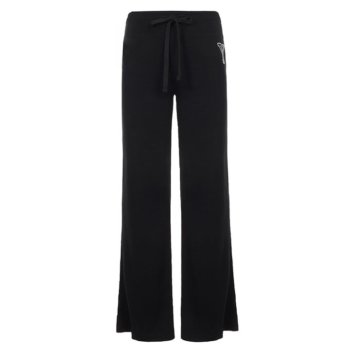 Damen Weiche High‑Waist Lounge‑Hose mit weitem Bein, Tunnelzug und dezentem Markenstick – Avélisse